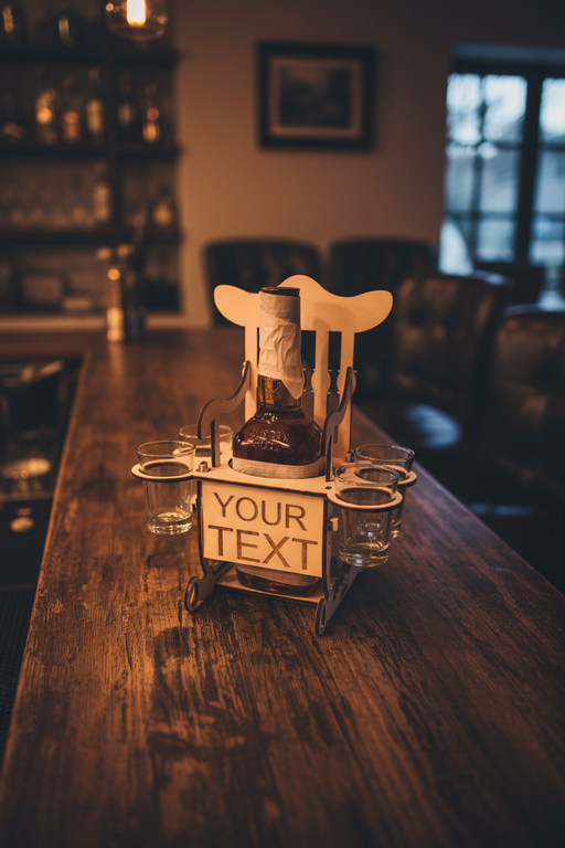 Personalisierter Whisky-Stuhl auf einem Hausbar-Tresen
