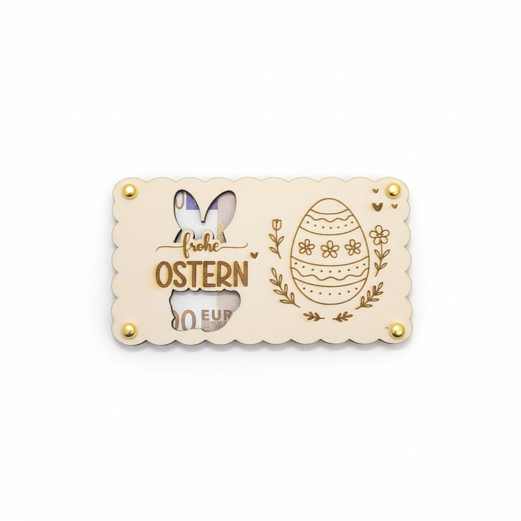 Handgefertigte Holzkarte Frohe Ostern mit Hasen-Motiv und Laser-Gravur