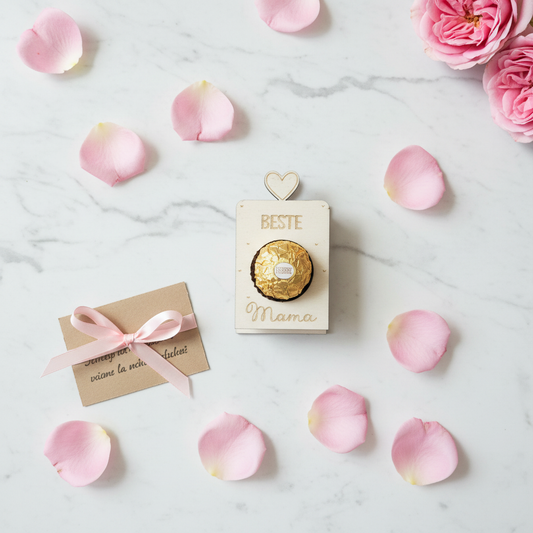 Holzaufsteller Beste Mama – Lifestyle flat lay rose