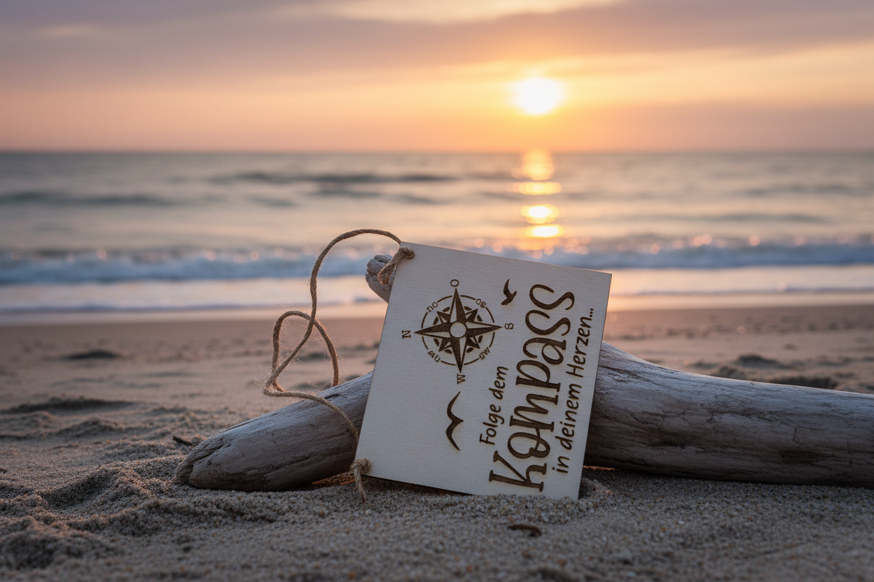 Holzschild Folge dem Kompass – Lifestyle Strand