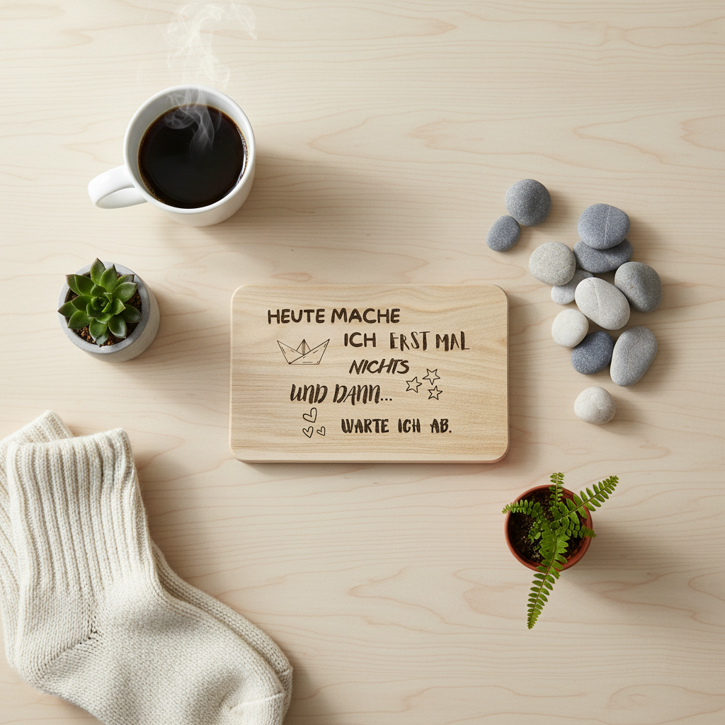 Lifestyle Holzbrett Flatlay Schreibtisch