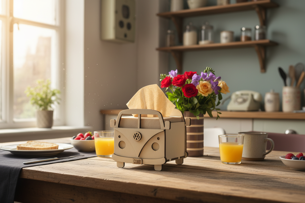 VW Combi Serviettenhalter auf Frühstückstisch - Lifestyle Foto