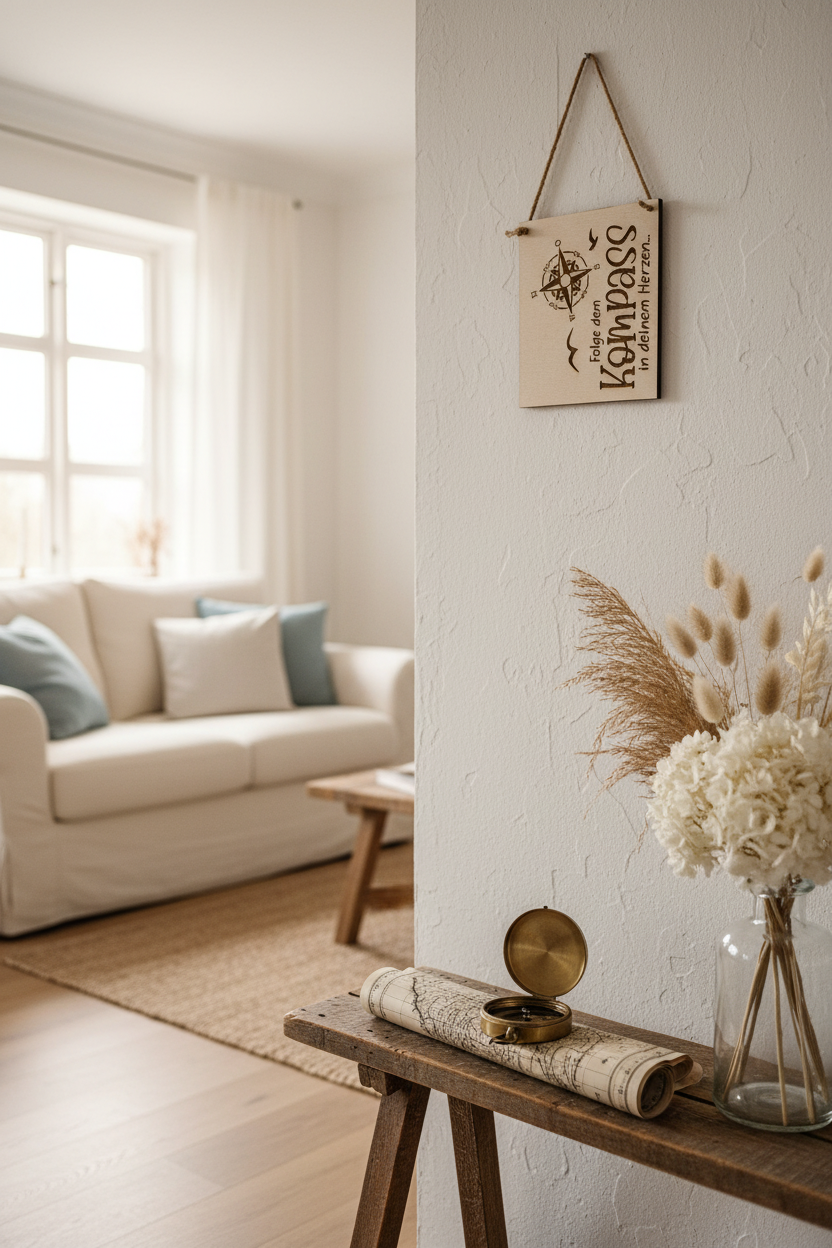 Holzschild Folge dem Kompass – Lifestyle Innenraum