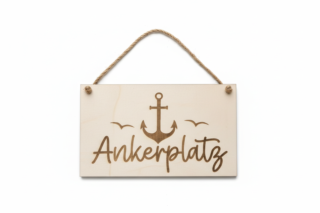 Holzschild Ankerplatz – Produktfoto weißer Hintergrund