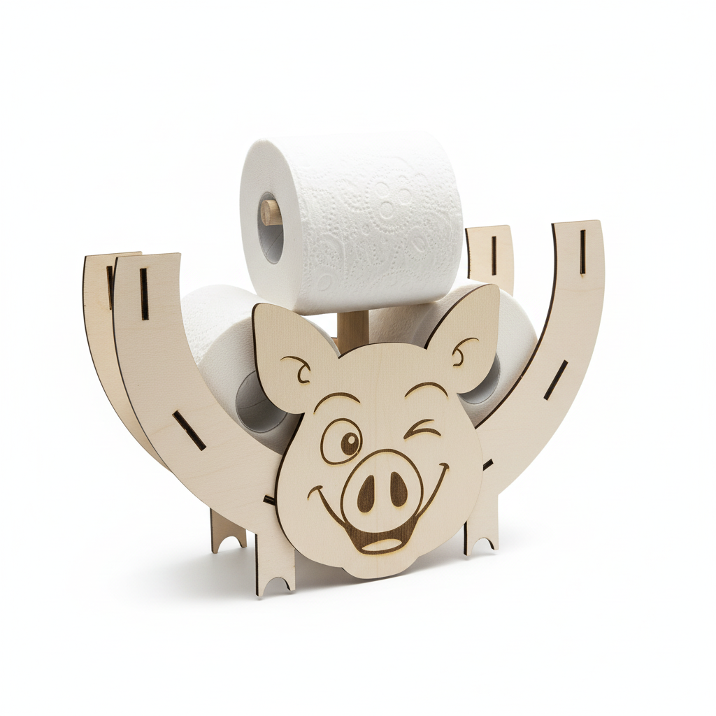 WC-Rollenhalter Schwein aus Holz - Handgefertigtes Badezimmer Accessoire