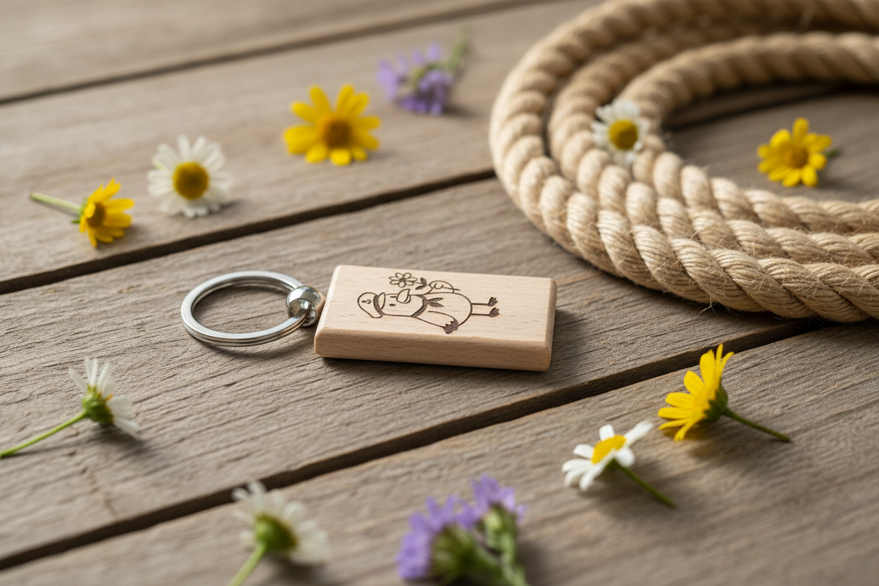 Schlüsselanhänger Möwe Kapitän mit Blume – Lifestyle