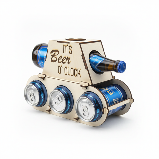 Bierträger Holz Beer O'Clock Panzer-Design - Professionelle Produktfotografie