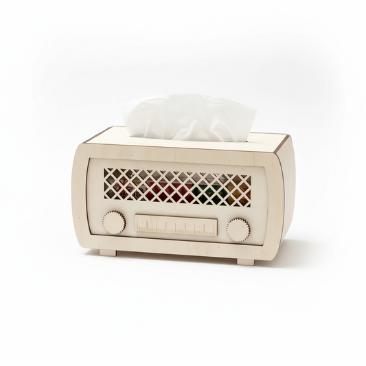 Vintage Radio Taschentuchbox aus Holz - Professionelle Produktfotografie