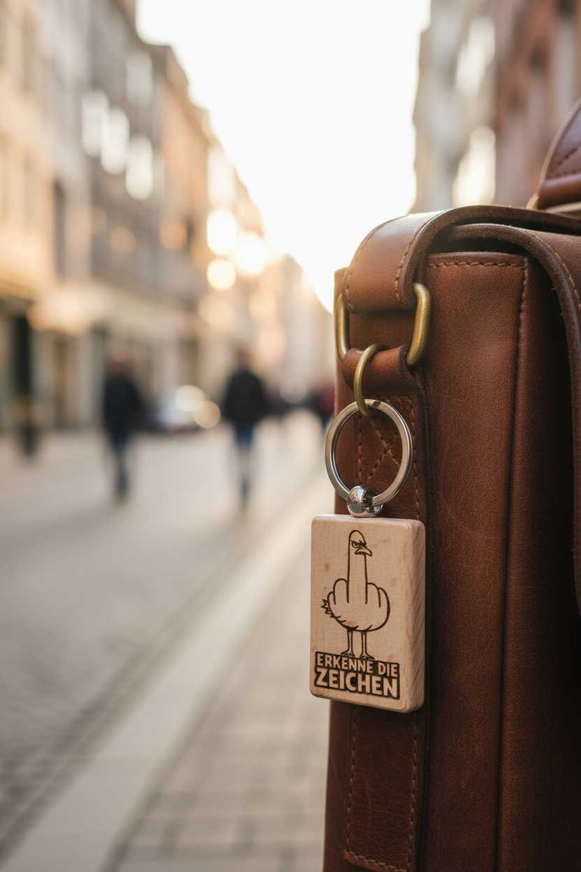 Lifestyle Foto Schluesselanhaenger an Ledertasche