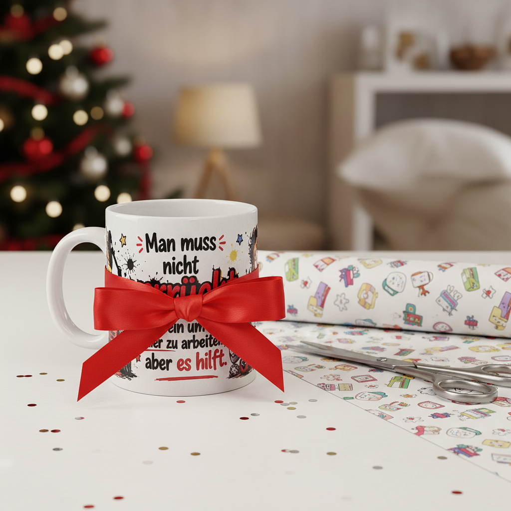 Kaffeetasse als Geschenk verpackt mit Schleife