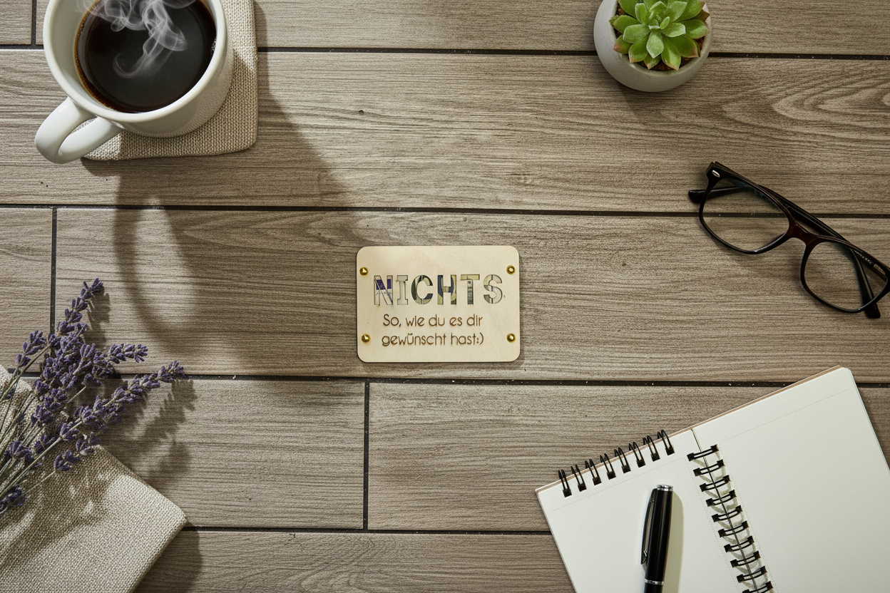 Holzkarte NICHTS - Lifestyle Flat Lay