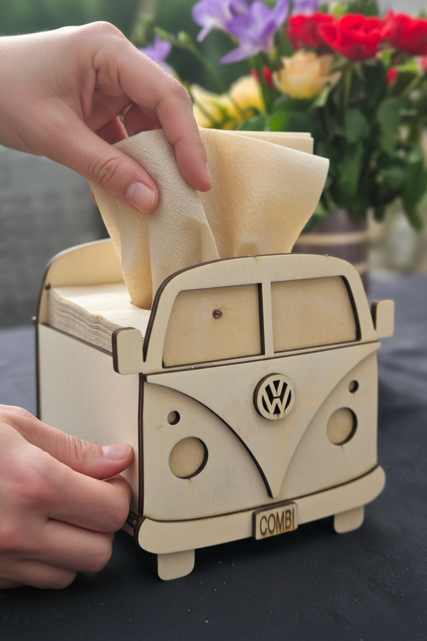 Detailaufnahme Lasergravur VW Bulli - Lifestyle Foto