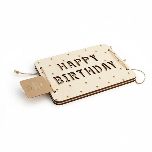 Holzkarte Happy Birthday - Handgefertigte Geburtstagskarte aus Holz mit Lasergravur
