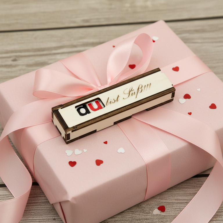 Holzgeschenk Du bist süß auf Geschenkverpackung - San Valentino