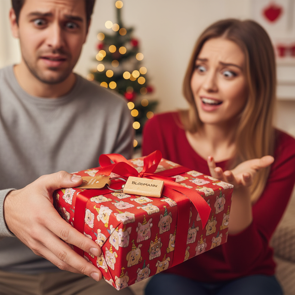 Lustiges Geschenk - Schlüsselanhänger mit Geschenkpapier