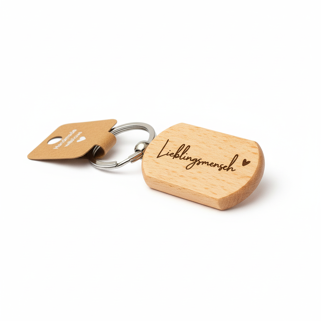 Schlüsselanhänger Lieblingsmensch aus Holz und Metall mit Lasergravur