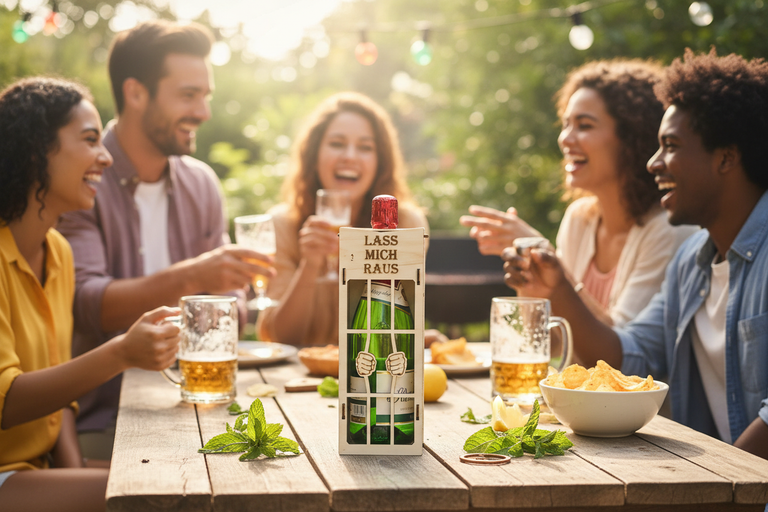 Witziger Flaschenhalter bei BBQ Party - Lifestyle Foto