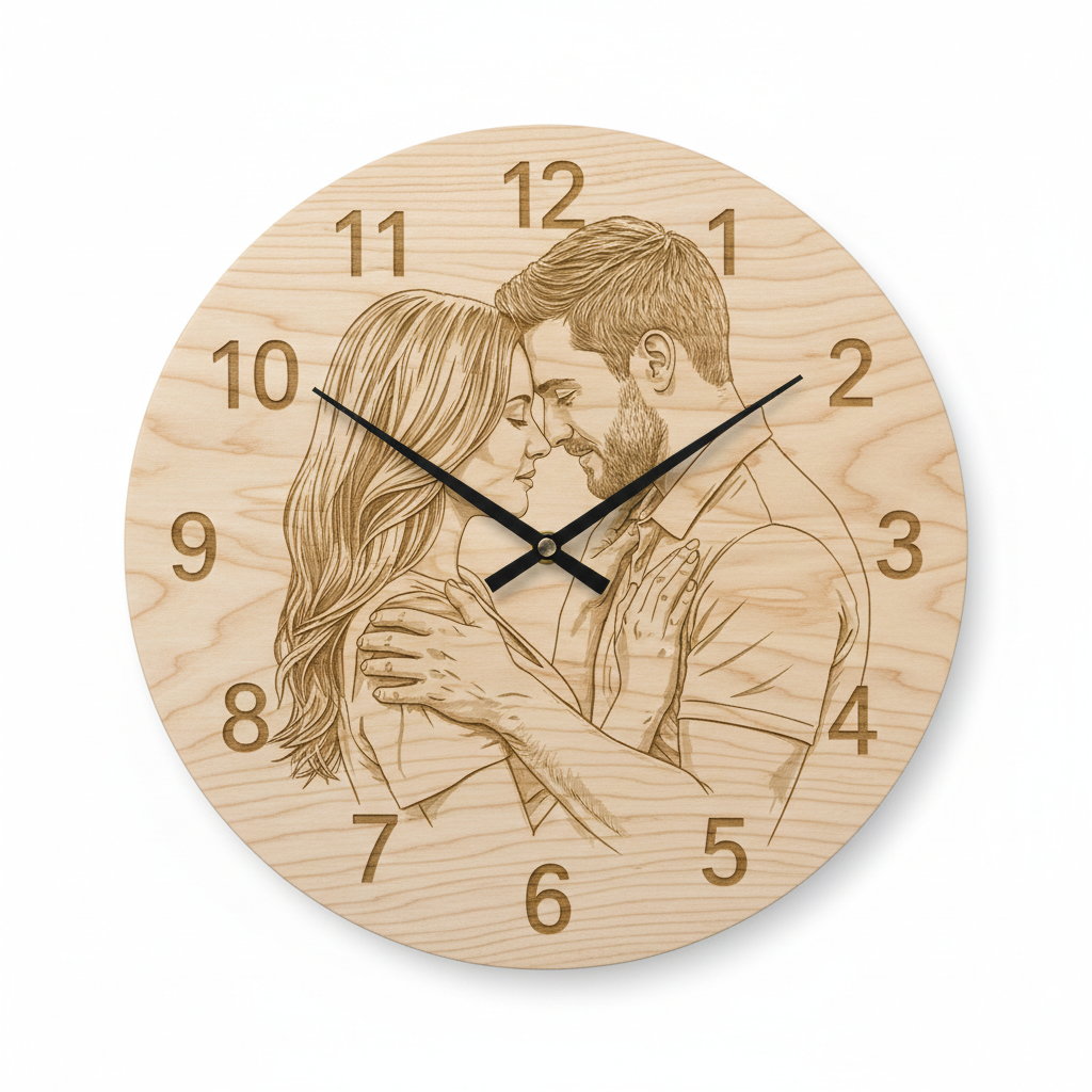 Wanduhr mit Zahlen und Paar-Gravur
