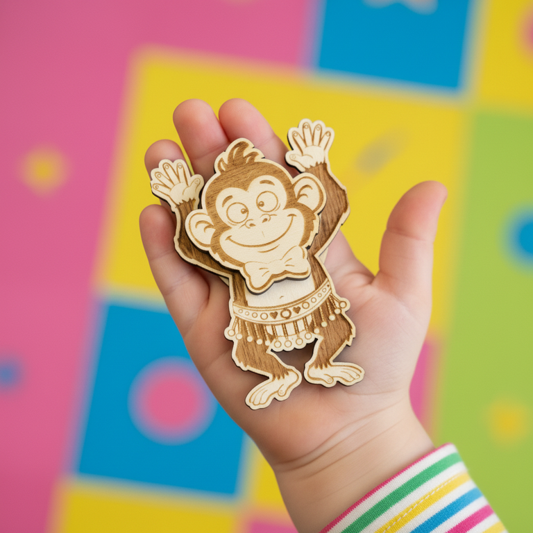 Kühlschrankmagnet Affe in Kinderhand