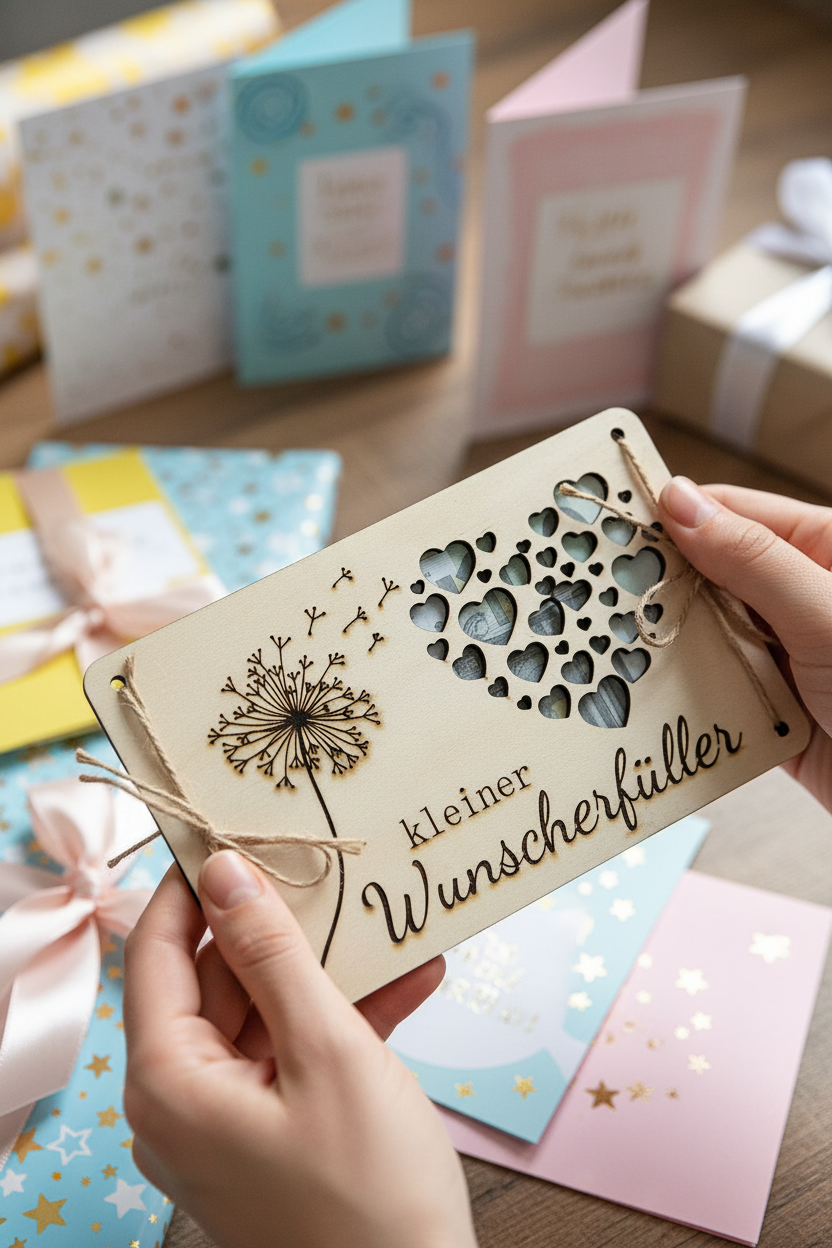 Holzkarte kleiner Wunscherfüller als Geldgeschenk - Nachhaltiges Geschenk