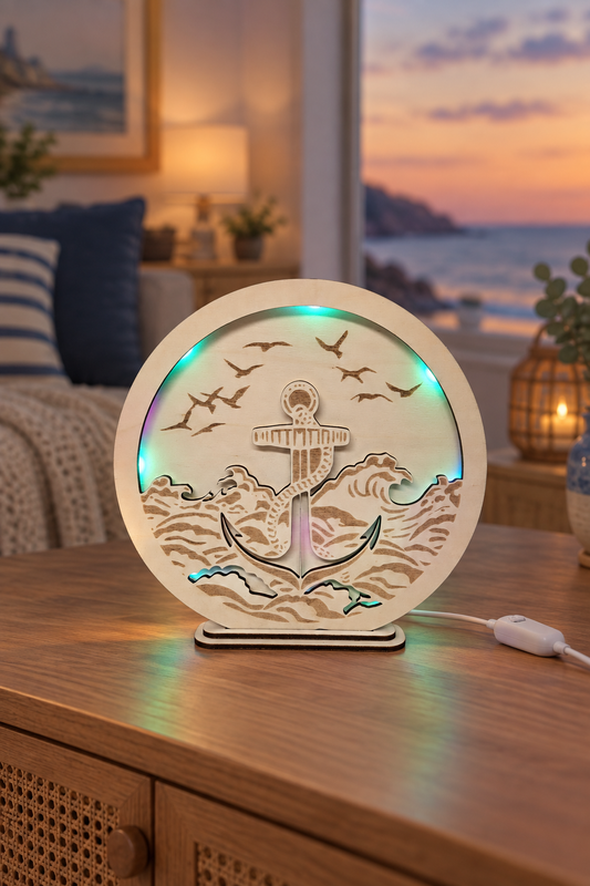 RGB-Lampe mit Anker auf einem Sideboard