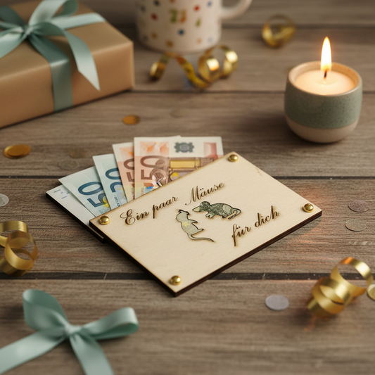 Geldgeschenk Holzkarte mit Geldscheinen