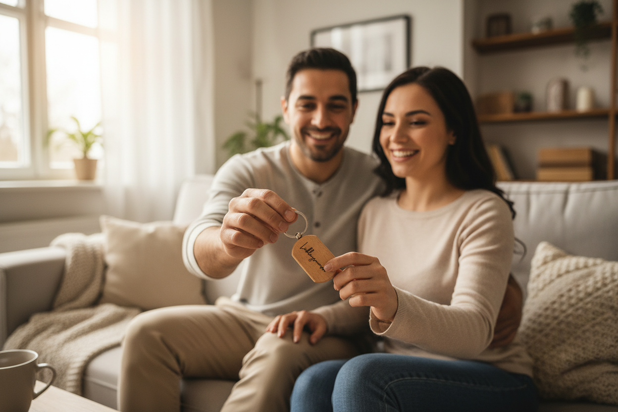 Paar schenkt Schlüsselanhänger Lieblingsmensch als romantisches Geschenk