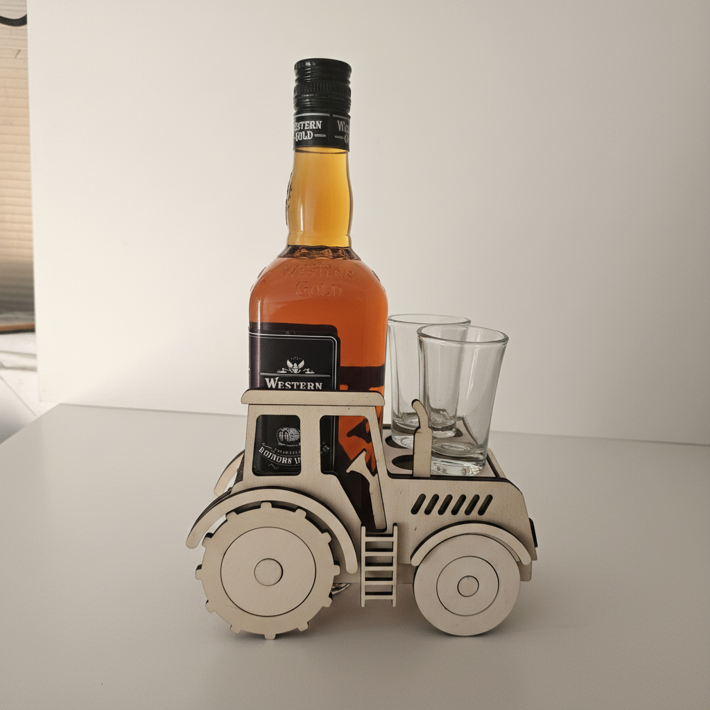 Professionelle Produktfoto – Traktor Flaschenhalter aus Holz