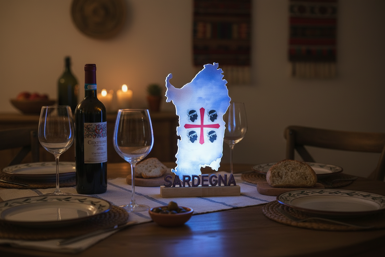 LED-Lampe Sardinien beim mediterranen Dinner