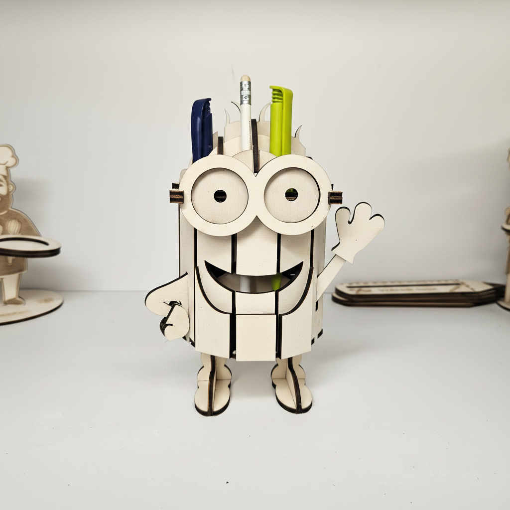 Minion Stiftehalter aus Holz – Schreibtisch-Organizer Laserschnitt