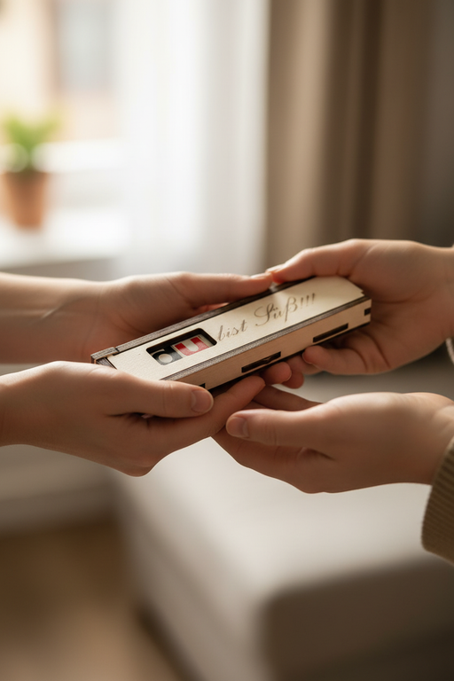 Hände schenken Holzbox Du bist süß - romantischer Moment
