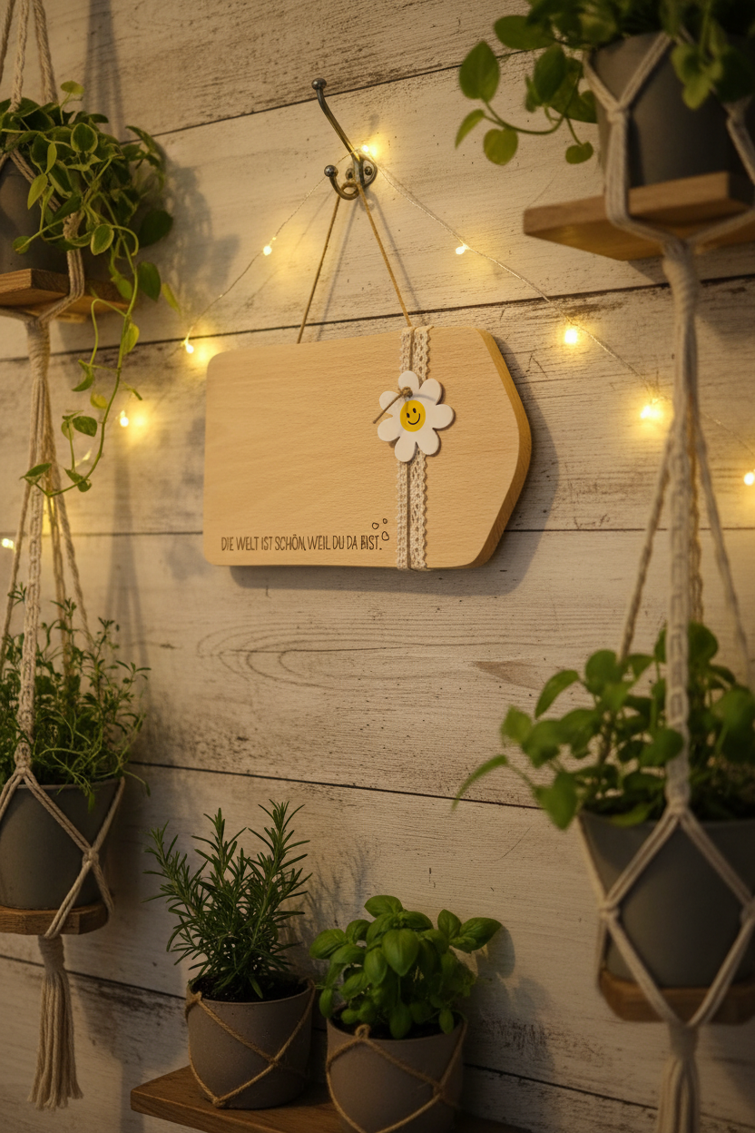 Holzschild Die Welt ist schön weil du da bist an Küchenwand - Wanddeko