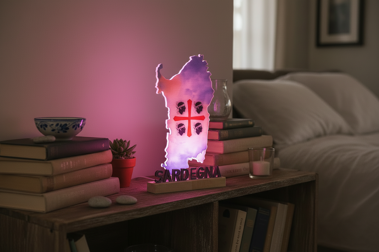 LED-Lampe Quattro Mori auf Nachttisch im Schlafzimmer