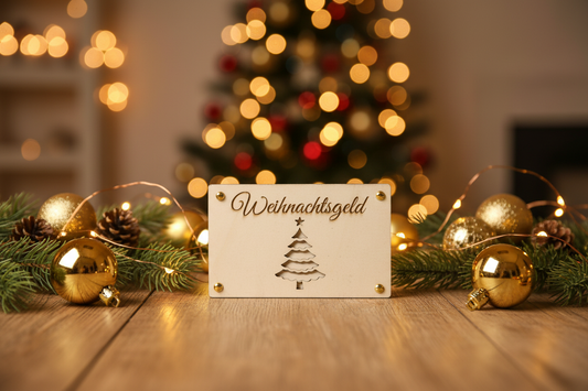 Holztafel Weihnachtsgeld Weihnachtsbaum mit Dekoration