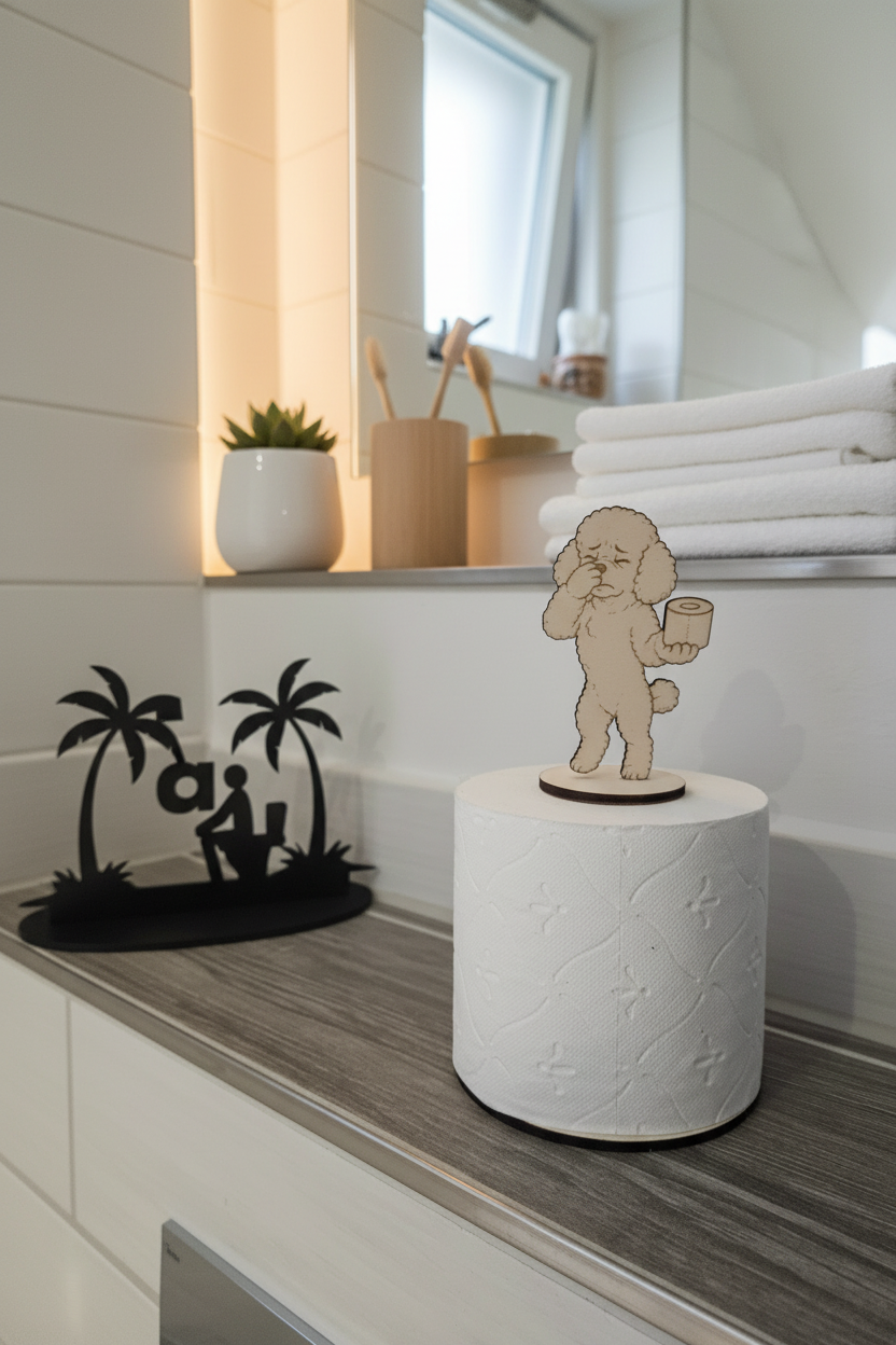 Lifestyle Foto – Pudel Holzaufsatz im skandinavischen Badezimmer