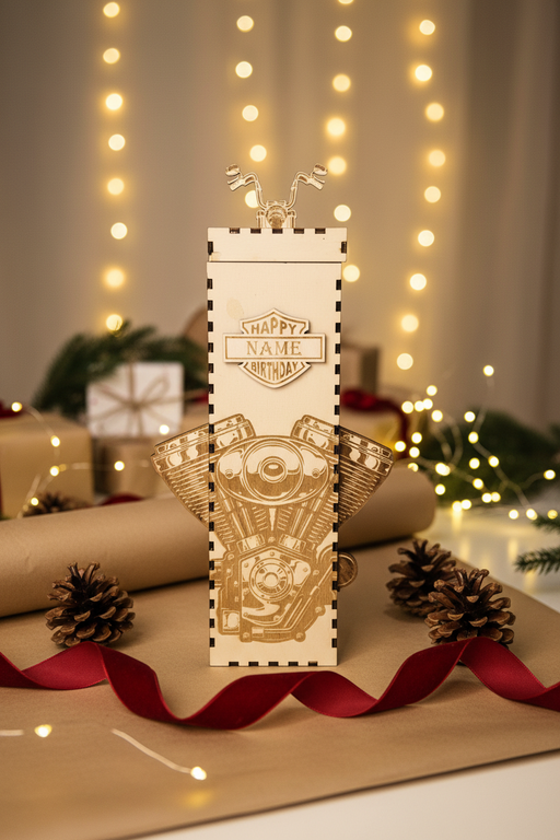 Weinflaschenbox Holz Harley Motor – Regalo natalizio