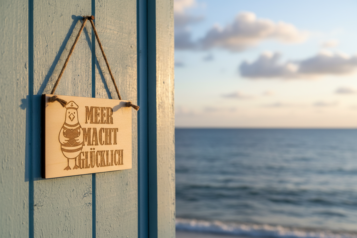 Holzschild Meer macht glücklich – Lifestyle Strandhaus