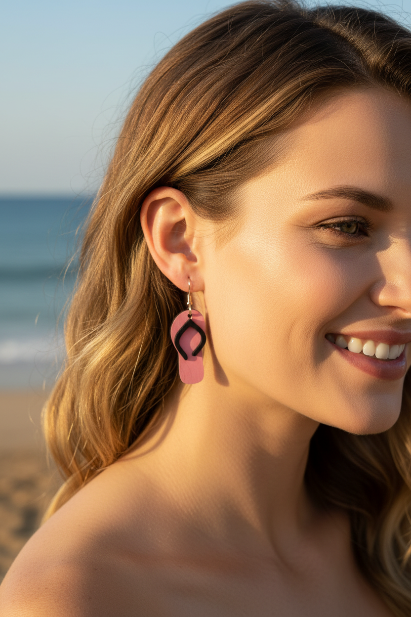 Holz-Ohrringe Flip-Flop Rosa lifestyle foto sommer strand