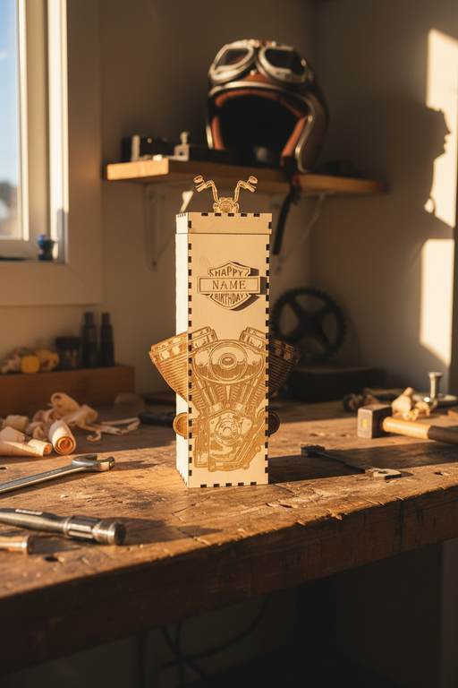 Weinflaschenbox Holz Harley Motor – Officina biker
