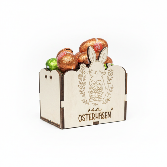 Osterhasen Schokoladenbox aus Holz mit Lasergravur