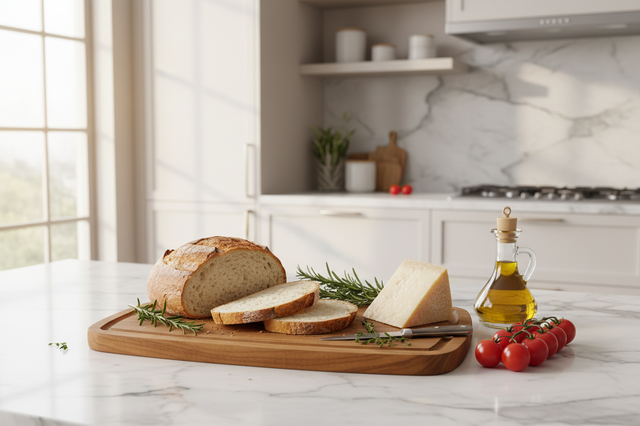 Akazienholz Schneidebrett Lifestyle - Moderne Küche mit frischen Zutaten