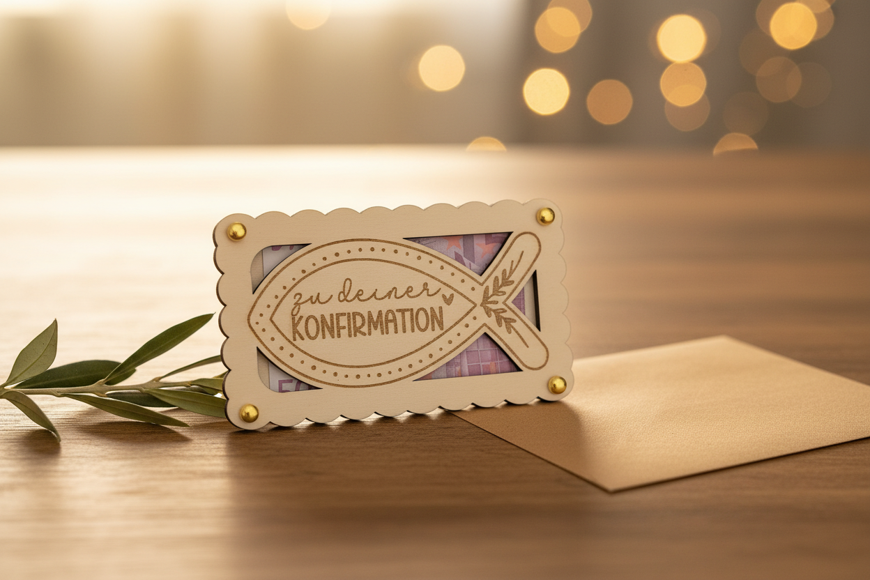 Holz-Geldkarte Konfirmation Lifestyle golden