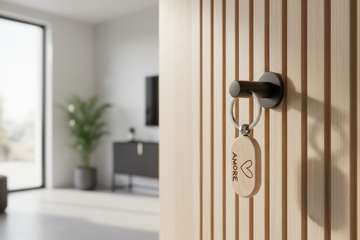 AMORE Schlüsselanhänger im modernen Luxus-Apartment Eingangsbereich