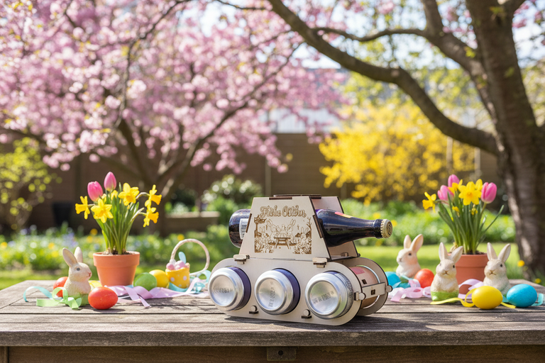 Oster-Bierträger-Panzer im Garten - 3 Dosen 1 Flasche