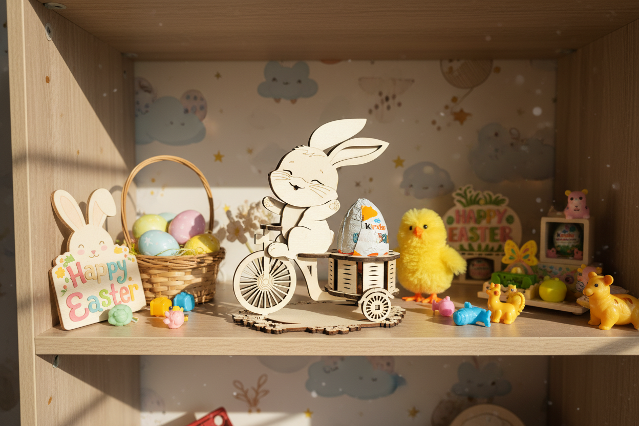 Osterhasen Fahrrad in Kinderzimmer mit Kinder Ei