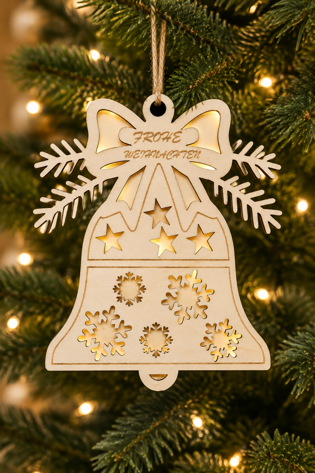 Leuchtende Weihnachtsglocke am Weihnachtsbaum