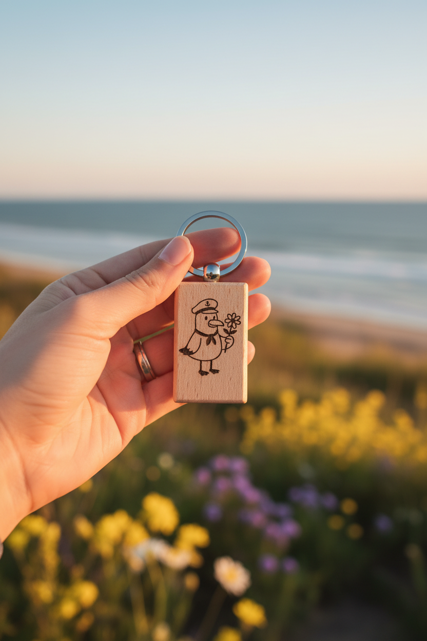 Schlüsselanhänger Möwe Kapitän mit Blume – Lifestyle Meer