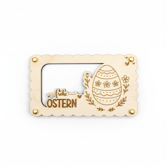 Handgefertigter Oster Bilderrahmen aus Holz mit Laser-Gravur