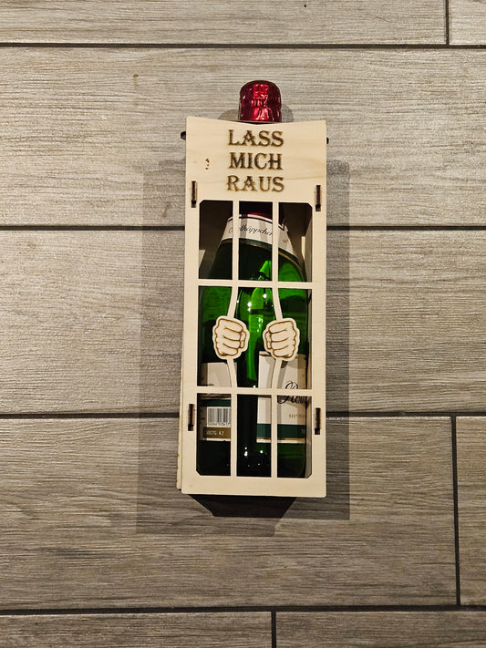 Flaschenhalter „LASS MICH RAUS“ – Originelles Geschenk aus Holz