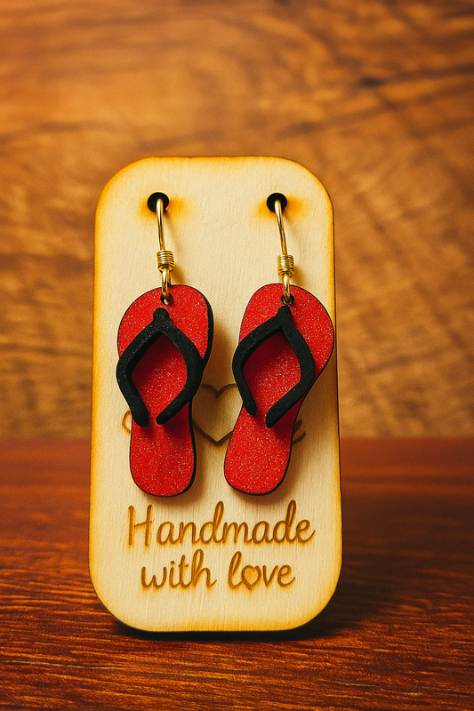 Handgemachte Holz-Ohrringe in Flip-Flop-Form – Sommerliches Design, 45 x 19 mm, mit silberfarbenem Haken
